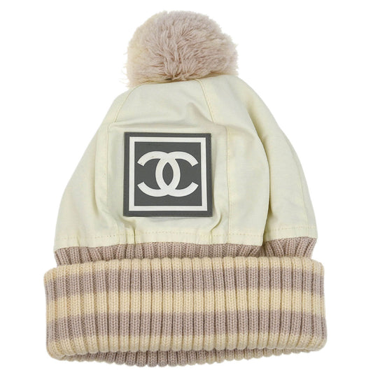 Chanel White Sport Line Knit Cap #M Small Good