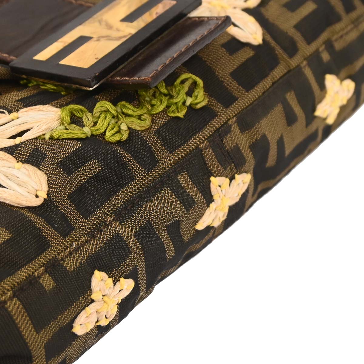 Fendi Brown Zucca Floral Baguette Handbag