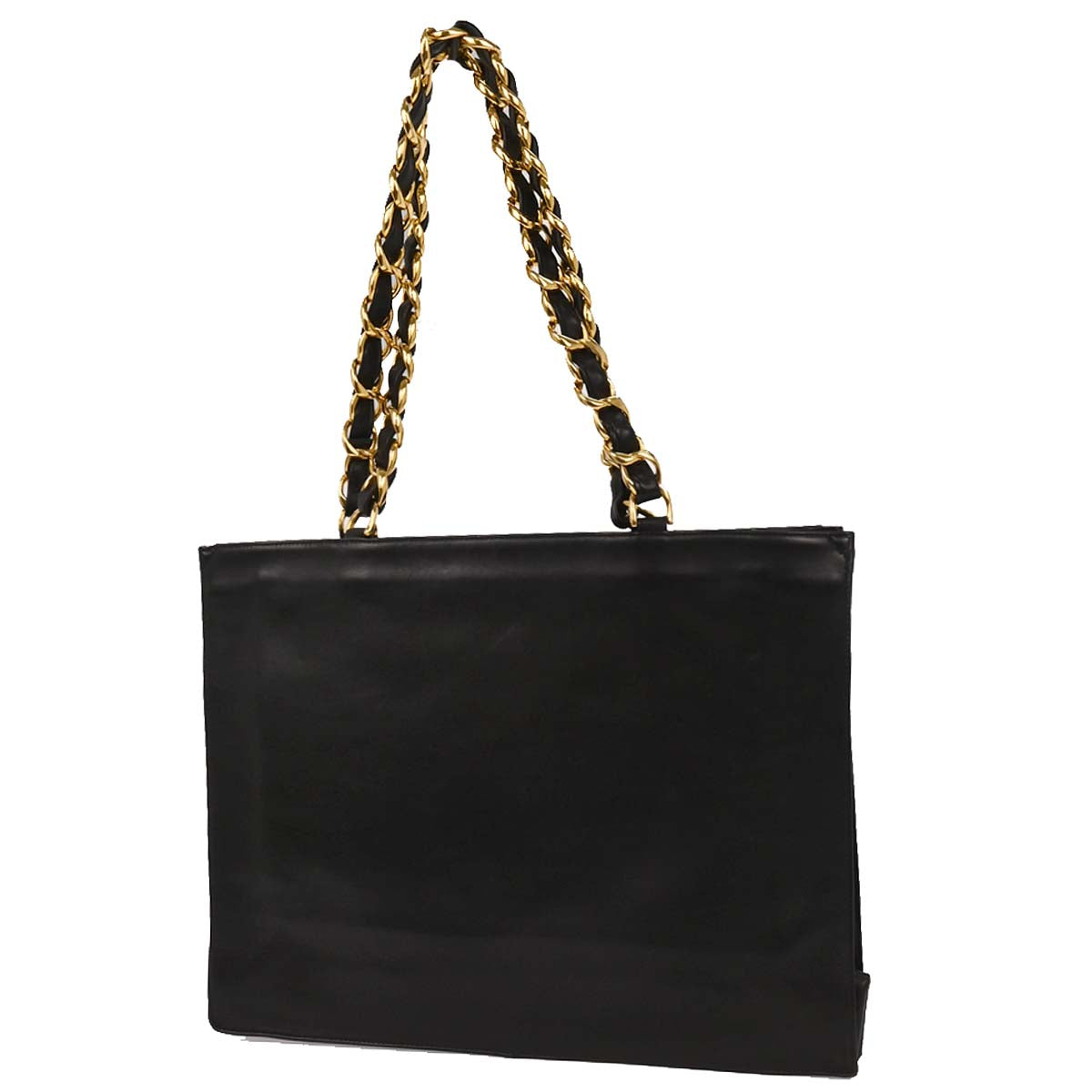 Chanel 1994-1996 Black Lambskin Tote Chain Handbag