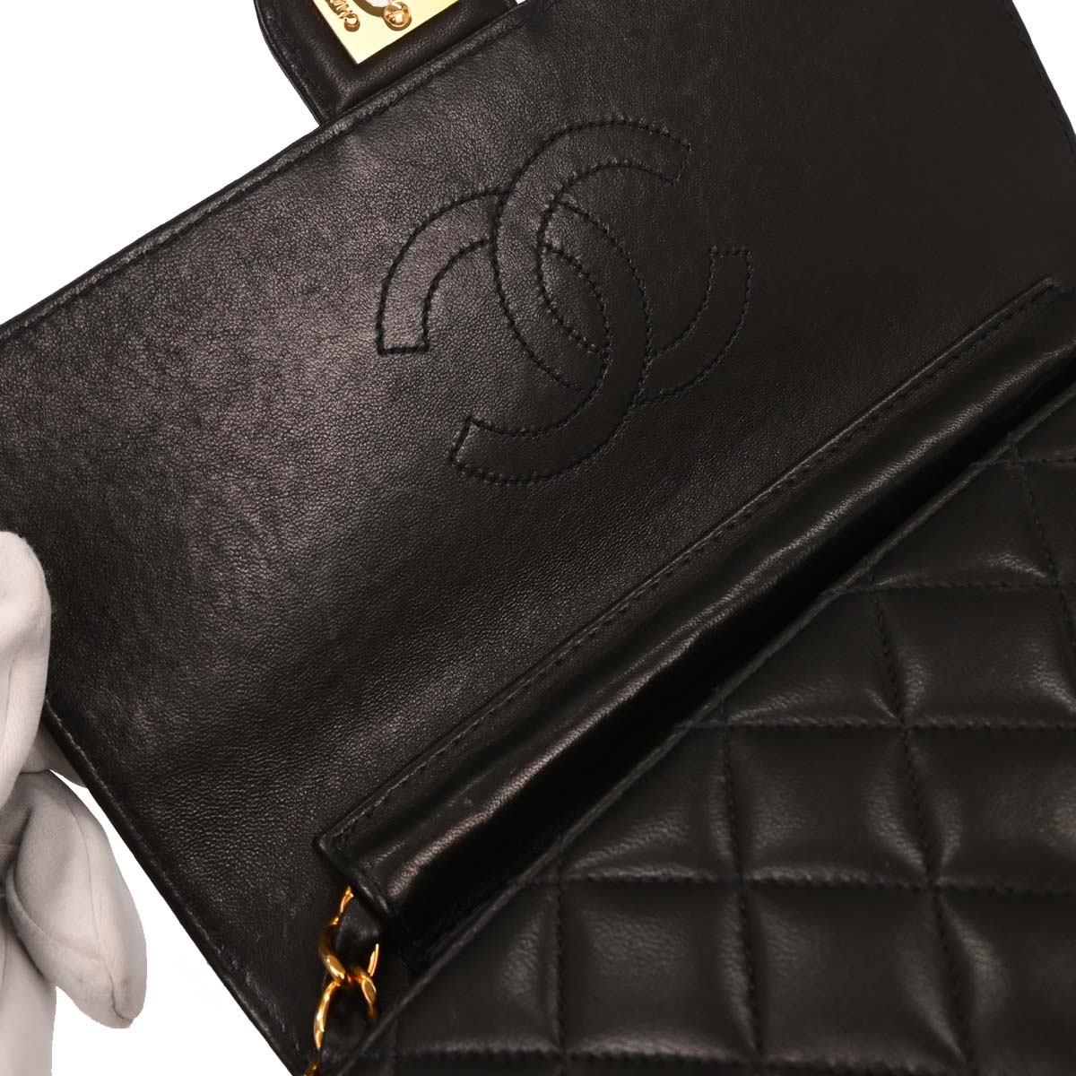 Chanel 2003-2004 Black Lambskin Turnlock Small Half Flap Shoulder Bag