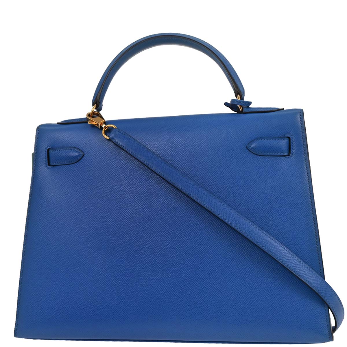 Hermes 1996 Blue France Courchevel Kelly 32 Sellier Handbag