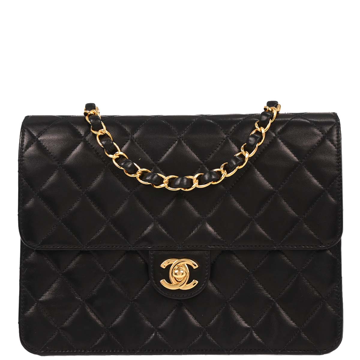 Chanel 2004-2005 Black Lambskin Turnlock Small Half Flap Shoulder Bag