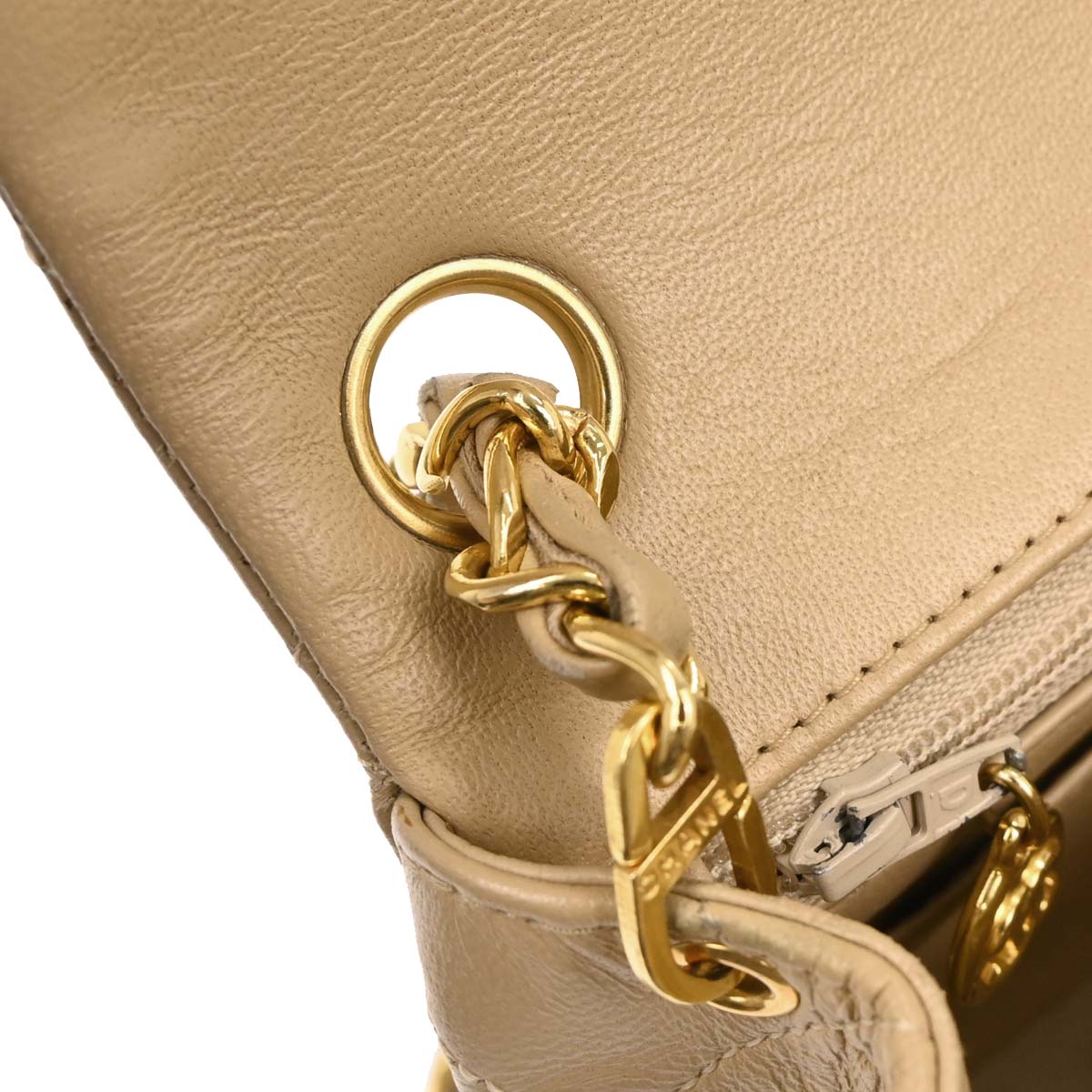 Chanel 1989-1991 Beige Lambskin Mini Classic Square Flap Shoulder Bag