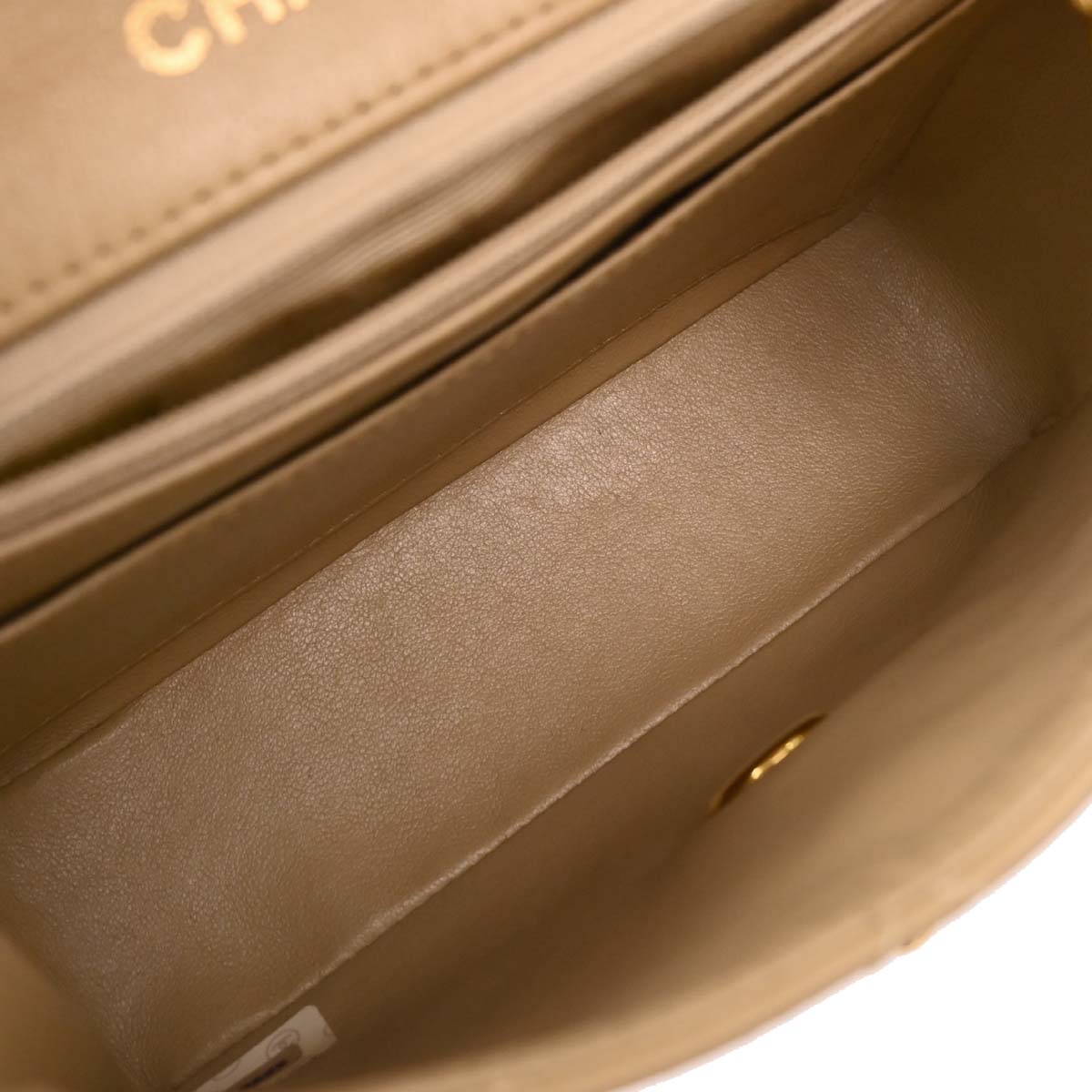Chanel 1989-1991 Beige Lambskin Mini Classic Square Flap Shoulder Bag