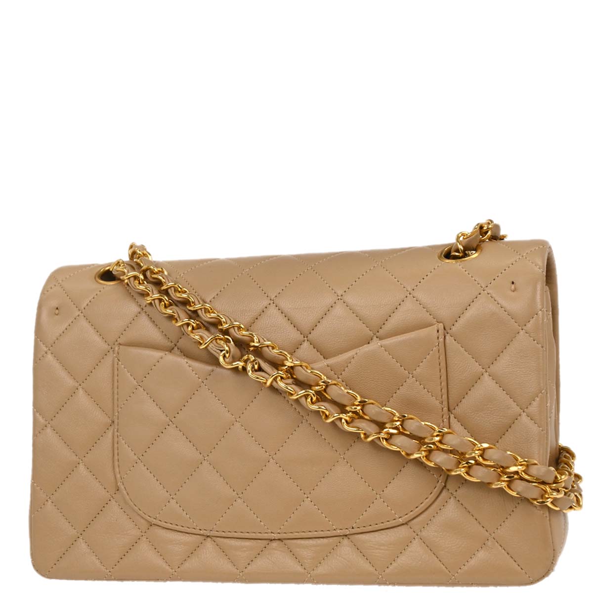 Chanel 1989-1991 Beige Lambskin Medium Classic Double Flap Shoulder Bag