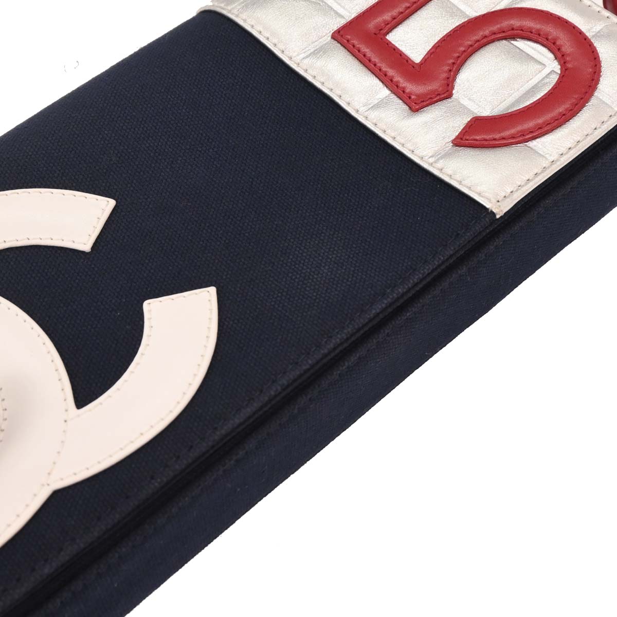 Chanel 2001-2003 Navy Silver Canvas No.5 Choco Bar Handbag