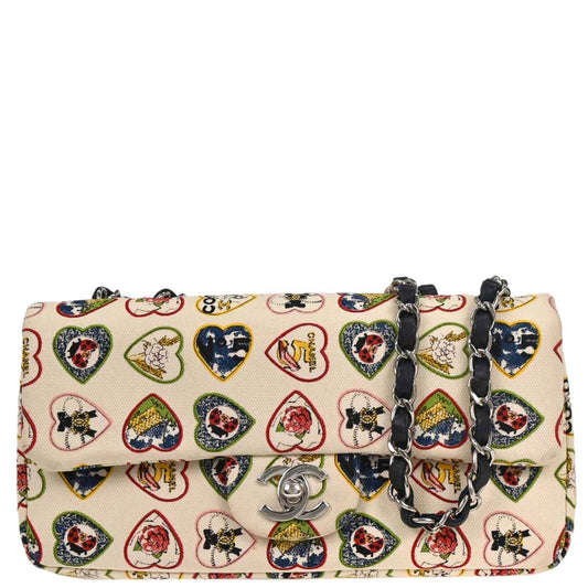 Chanel 2005-2006 White Canvas Valentine Chain Shoulder Bag