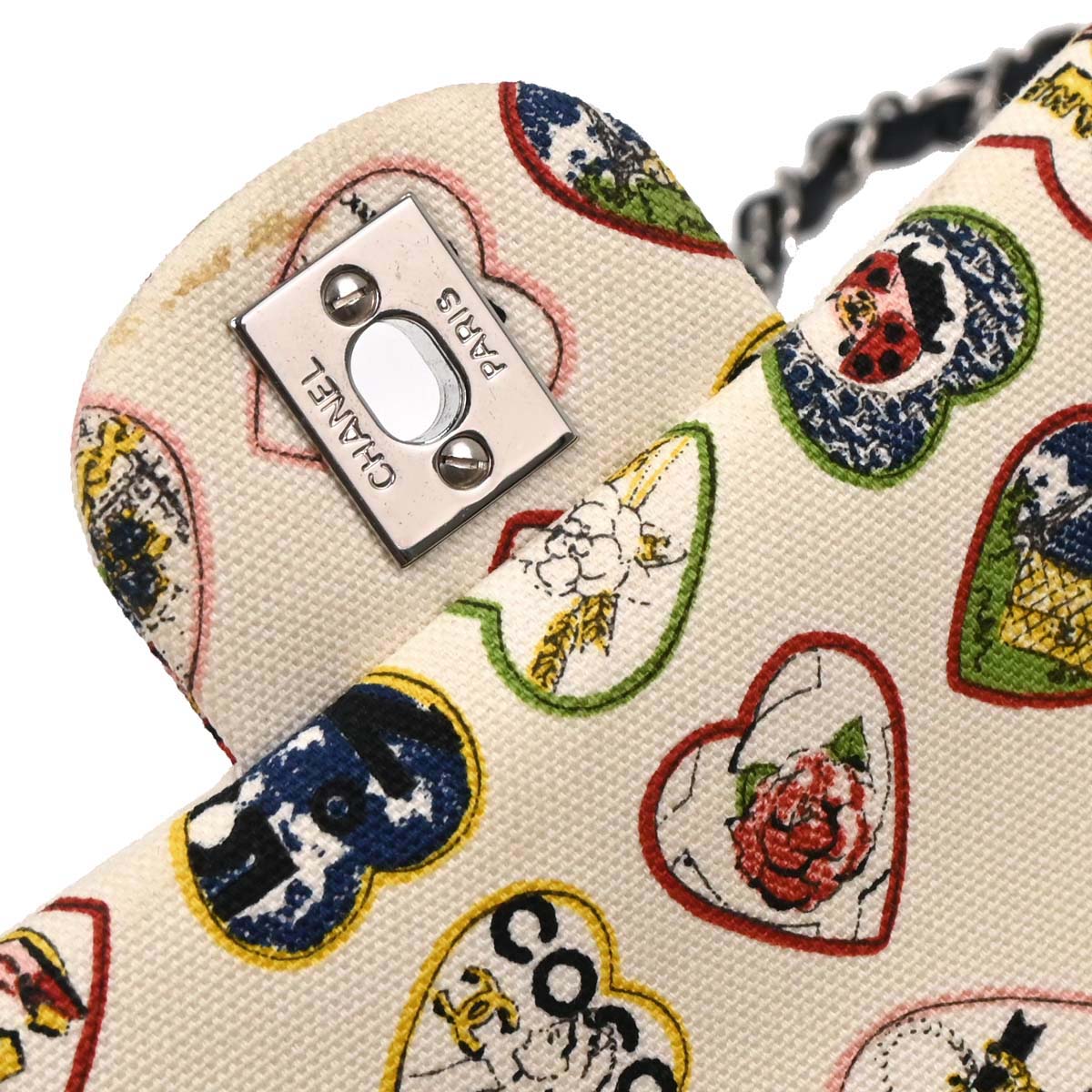 Chanel 2005-2006 White Canvas Valentine Chain Shoulder Bag