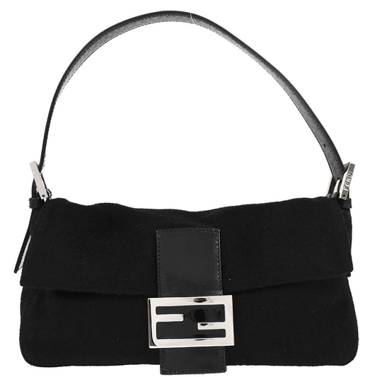 Fendi Black Wool Baguette Handbag