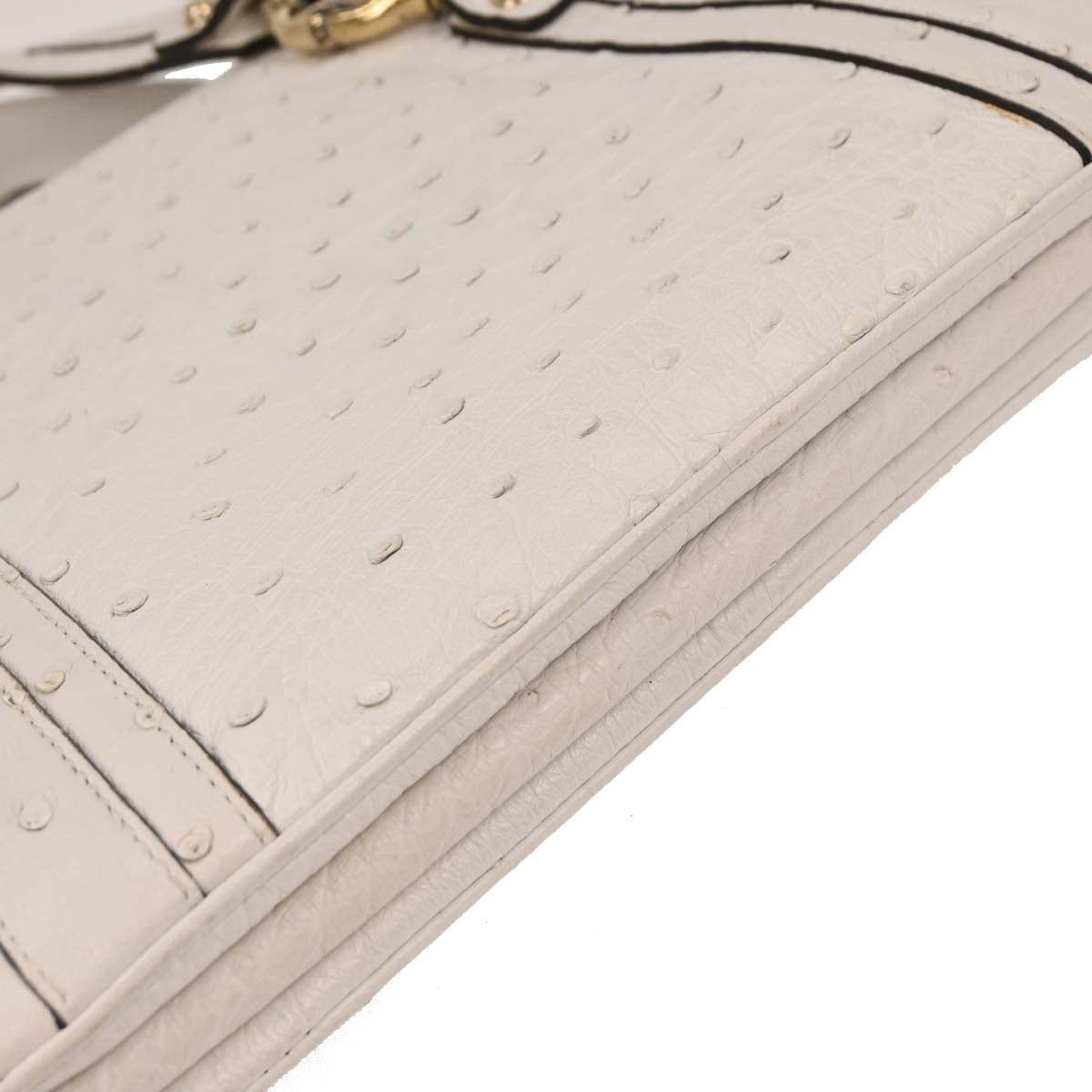 Gucci * White Ostrich Metal Bamboo Handbag