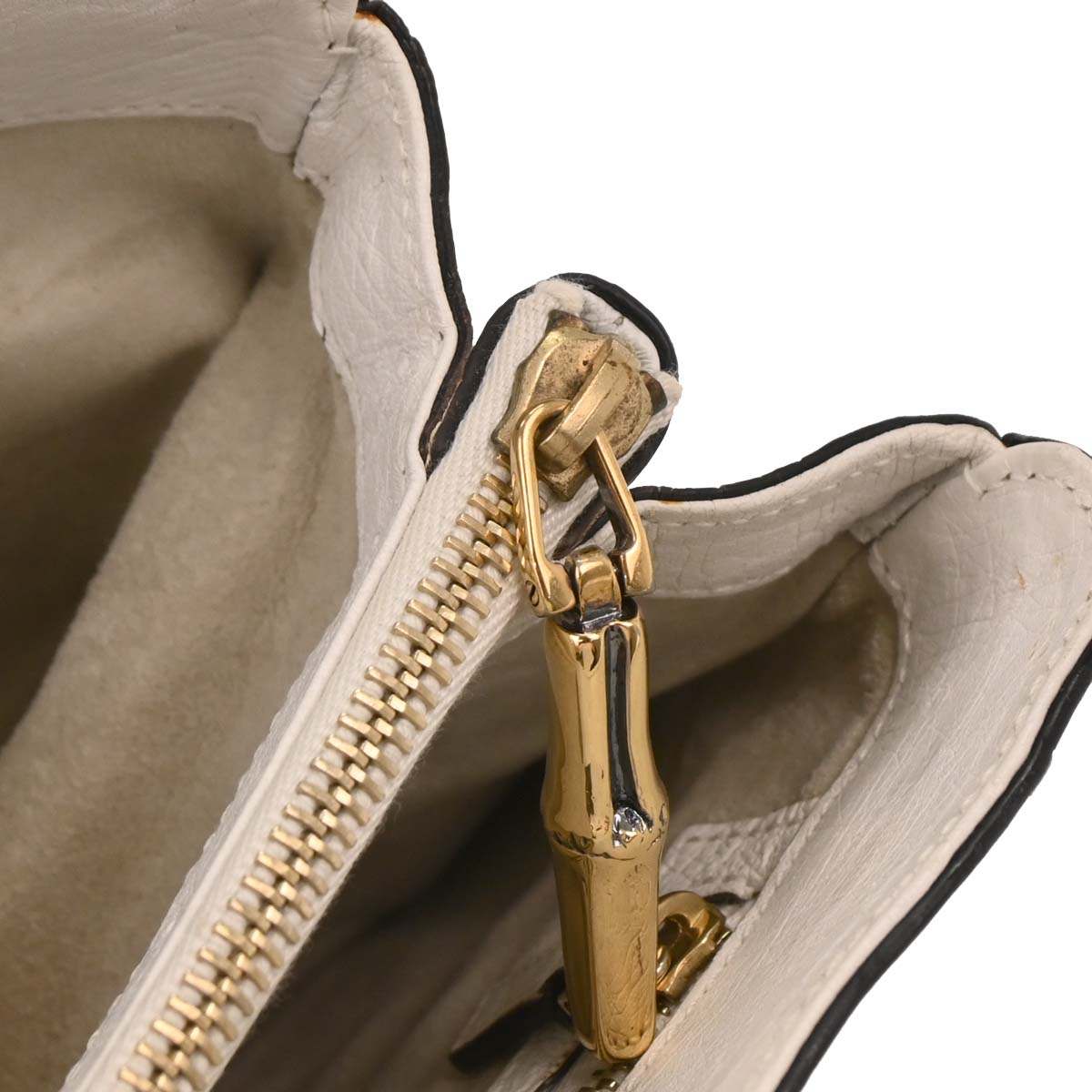 Gucci * White Ostrich Metal Bamboo Handbag