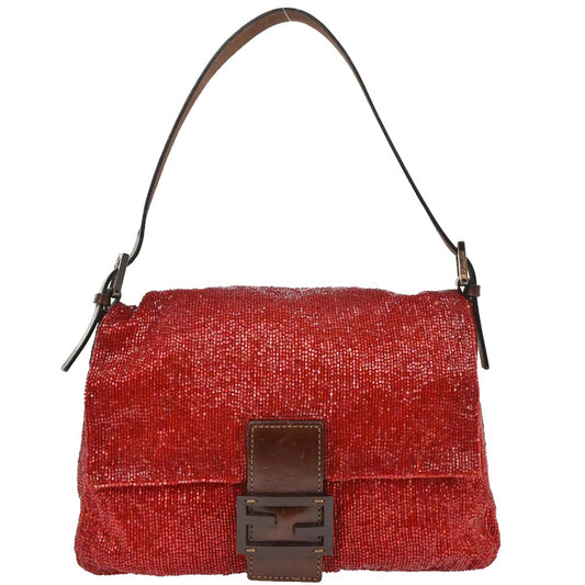 Fendi Red Beaded Mamma Baguette Handbag