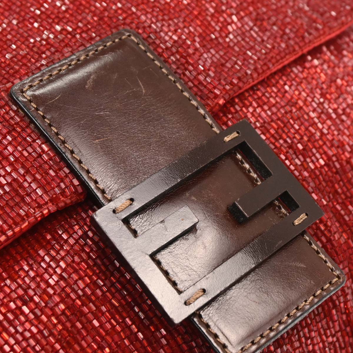 Fendi Red Beaded Mamma Baguette Handbag
