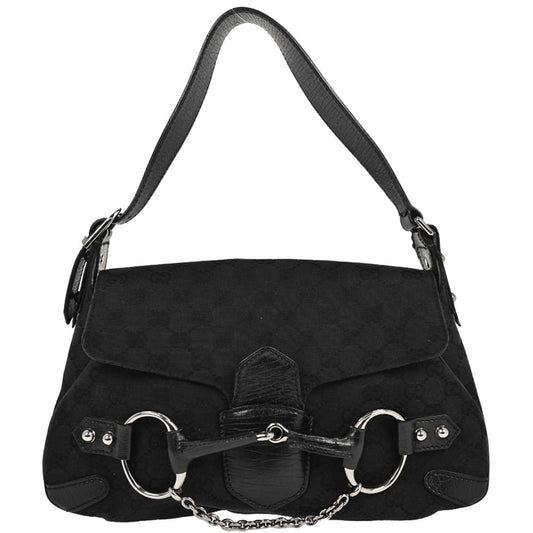 Gucci Black Horsebit GG Handbag