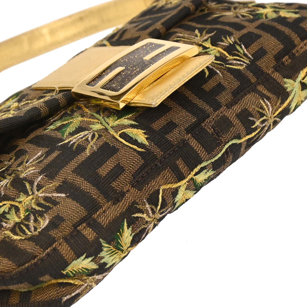 Fendi Gold Embroidered Zucca Baguette Handbag