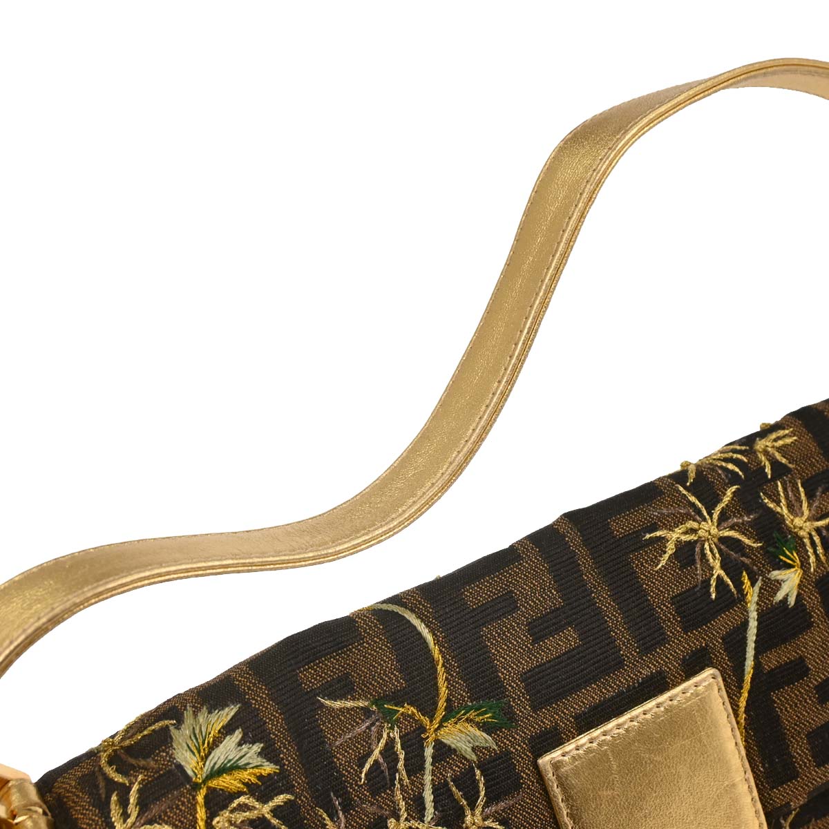 Fendi Gold Embroidered Zucca Baguette Handbag