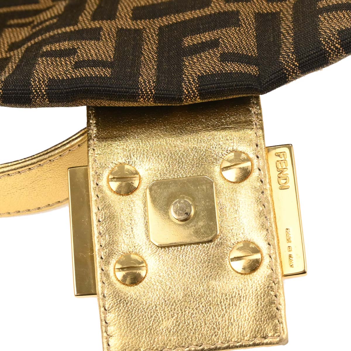 Fendi Gold Embroidered Zucca Baguette Handbag