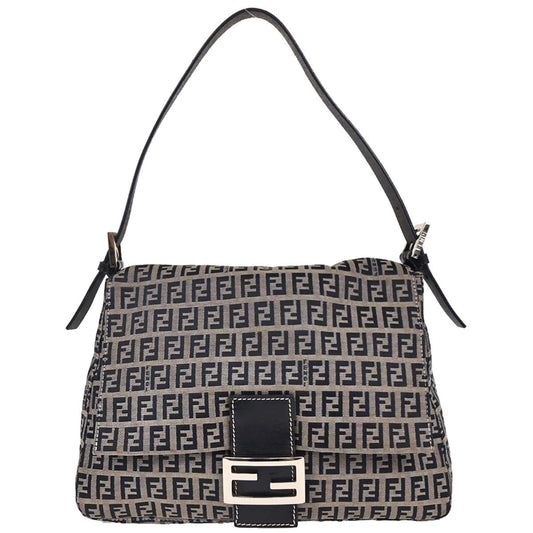Fendi Navy Gray Zucchino Mamma Baguette Handbag