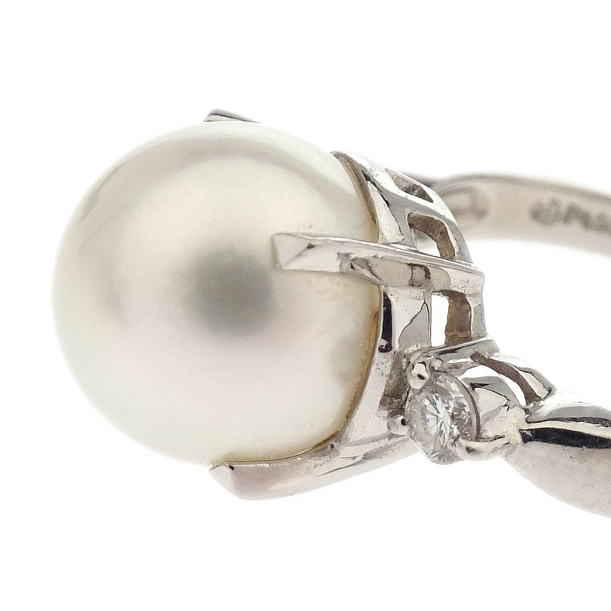 Tasaki Ring Pt900 Genuine Pearl Diamond Silver #52
