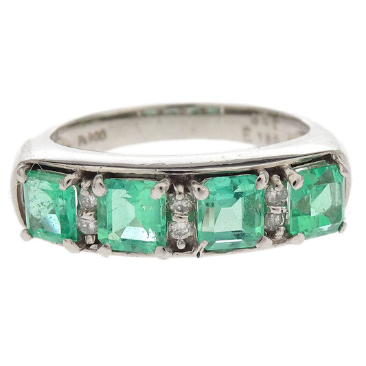Ring Pt900 Emerald Diamond Silver #52