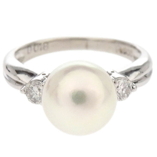 Ring Pt900 Genuine Pearl Diamond Silver #49