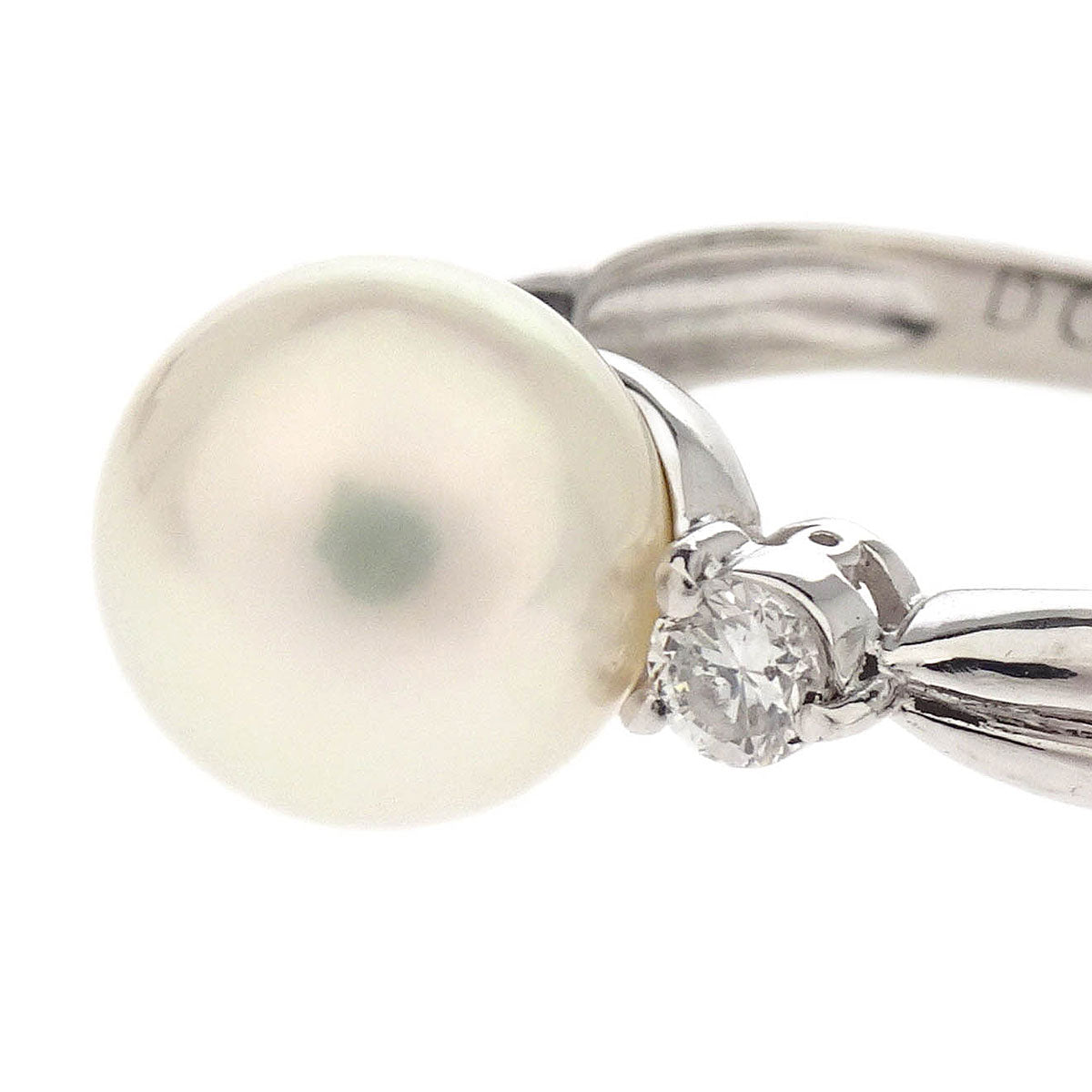 Ring Pt900 Genuine Pearl Diamond Silver #49