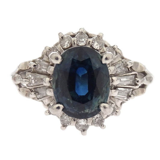 Ring Pt900 Sapphire Diamond Silver #50