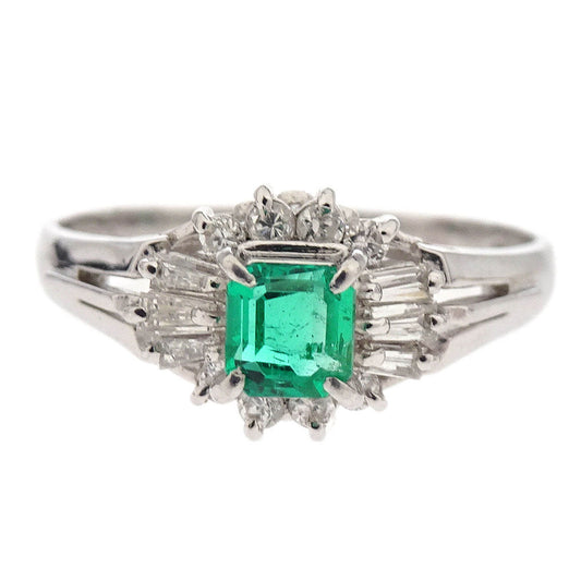 Ring Pt900 Emerald Diamond Silver #52