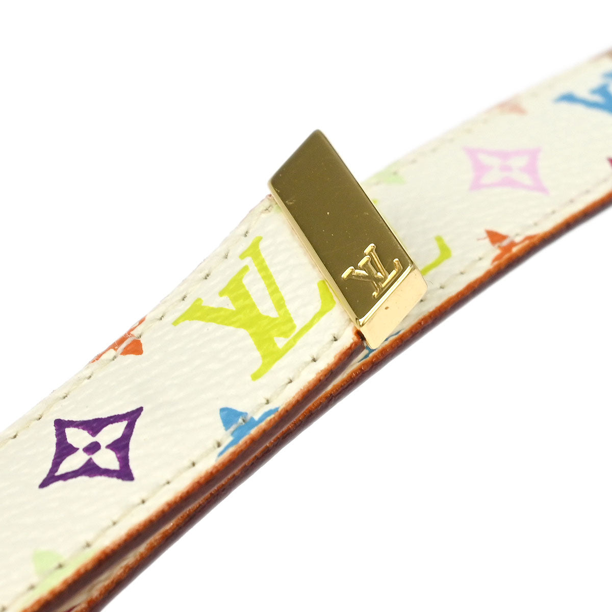 Louis Vuitton White Multicolor Ceinture Carre Belt M9272W #80/32 Small Good