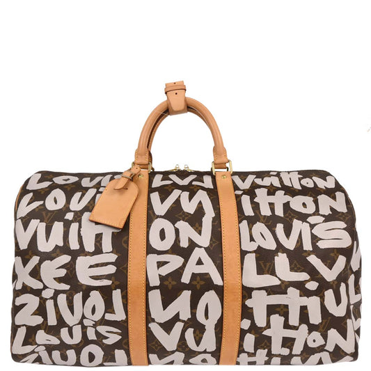 Louis Vuitton White Monogram Graffiti Keepall 50 Duffle Bag M92197