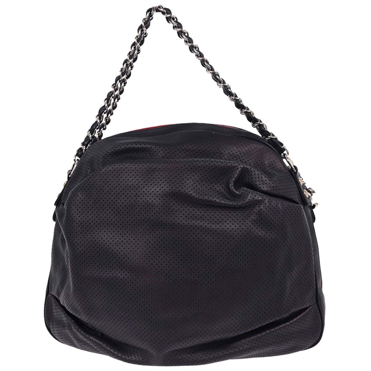 Chanel 2008-2009 Navy Perforated Lambskin Baseball Spirit Ligne Hobo Handbag