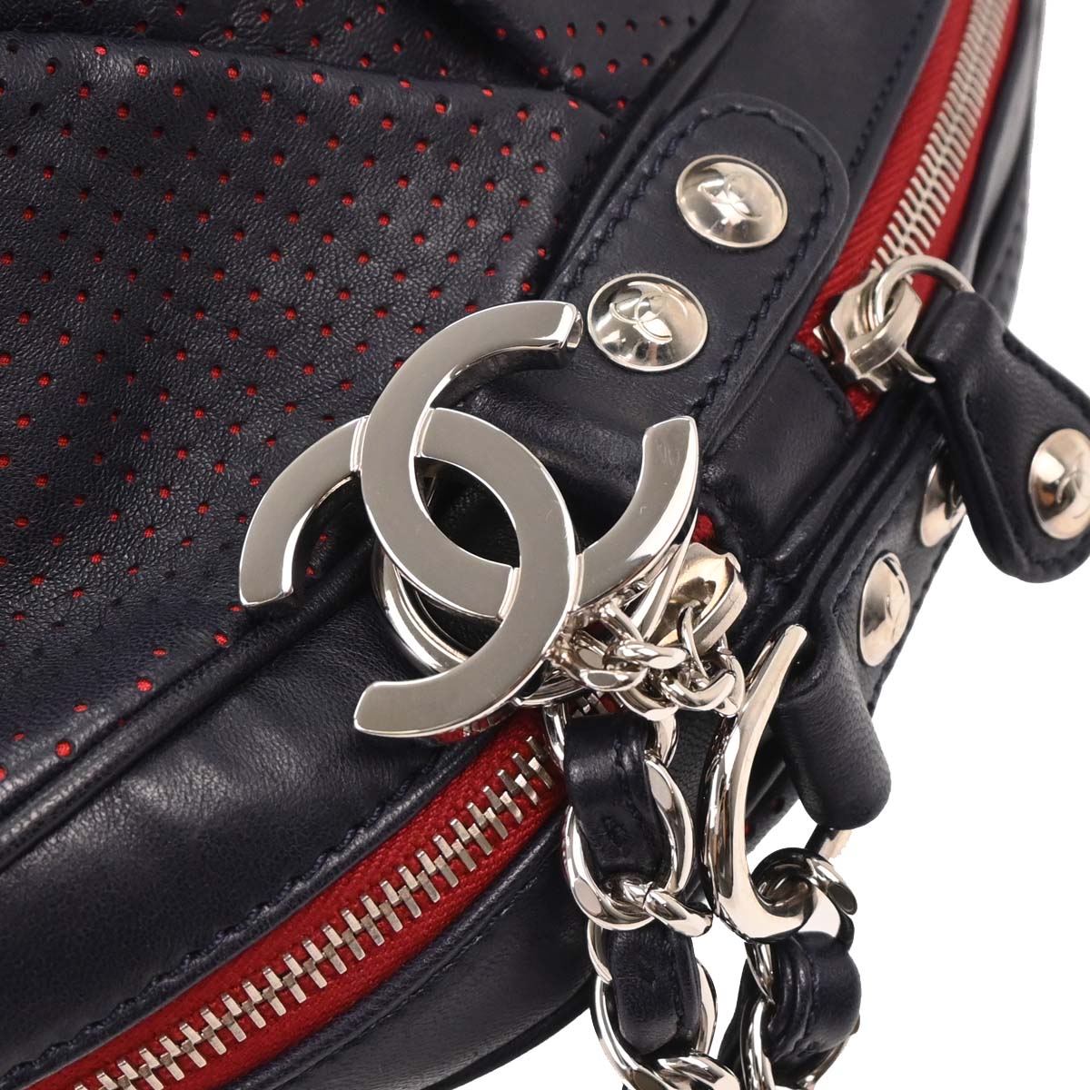 Chanel 2008-2009 Navy Perforated Lambskin Baseball Spirit Ligne Hobo Handbag