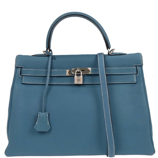 Hermes Blue Jean Togo Kelly 35 Retourne 2way Shoulder Handbag
