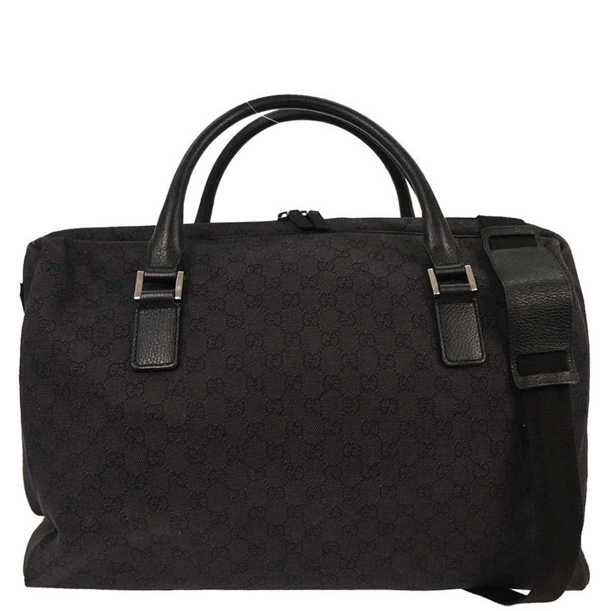 Gucci Black Canvas GG 2way Shoulder Duffel Handbag