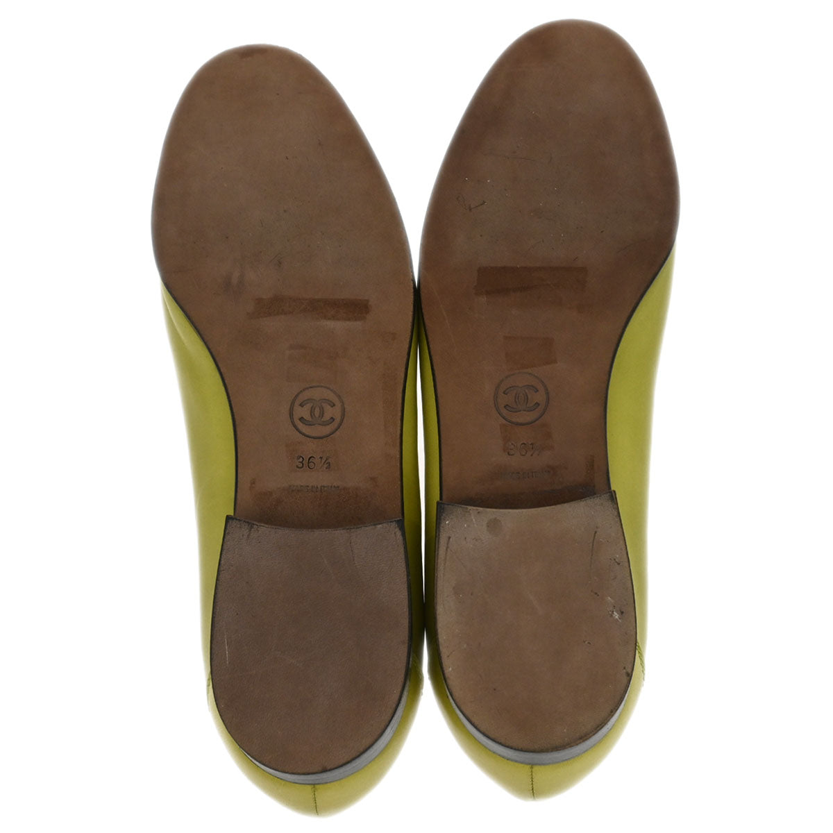 Chanel * Green Leather Shoes Loafers #36