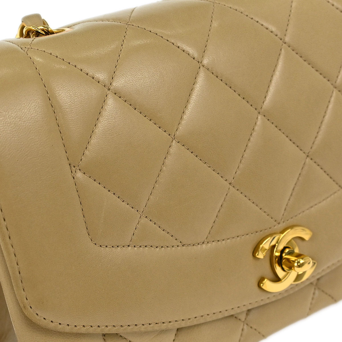 Chanel Beige Lambskin Small Diana Shoulder Bag