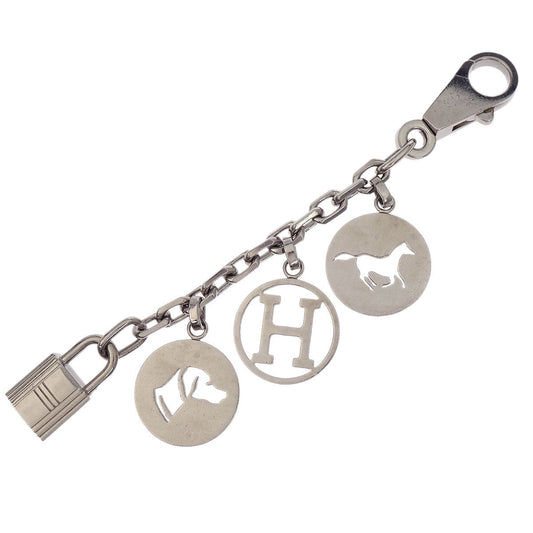 Hermes Amulet Bull Lock Key Holder Bag Charm Silver Small Good