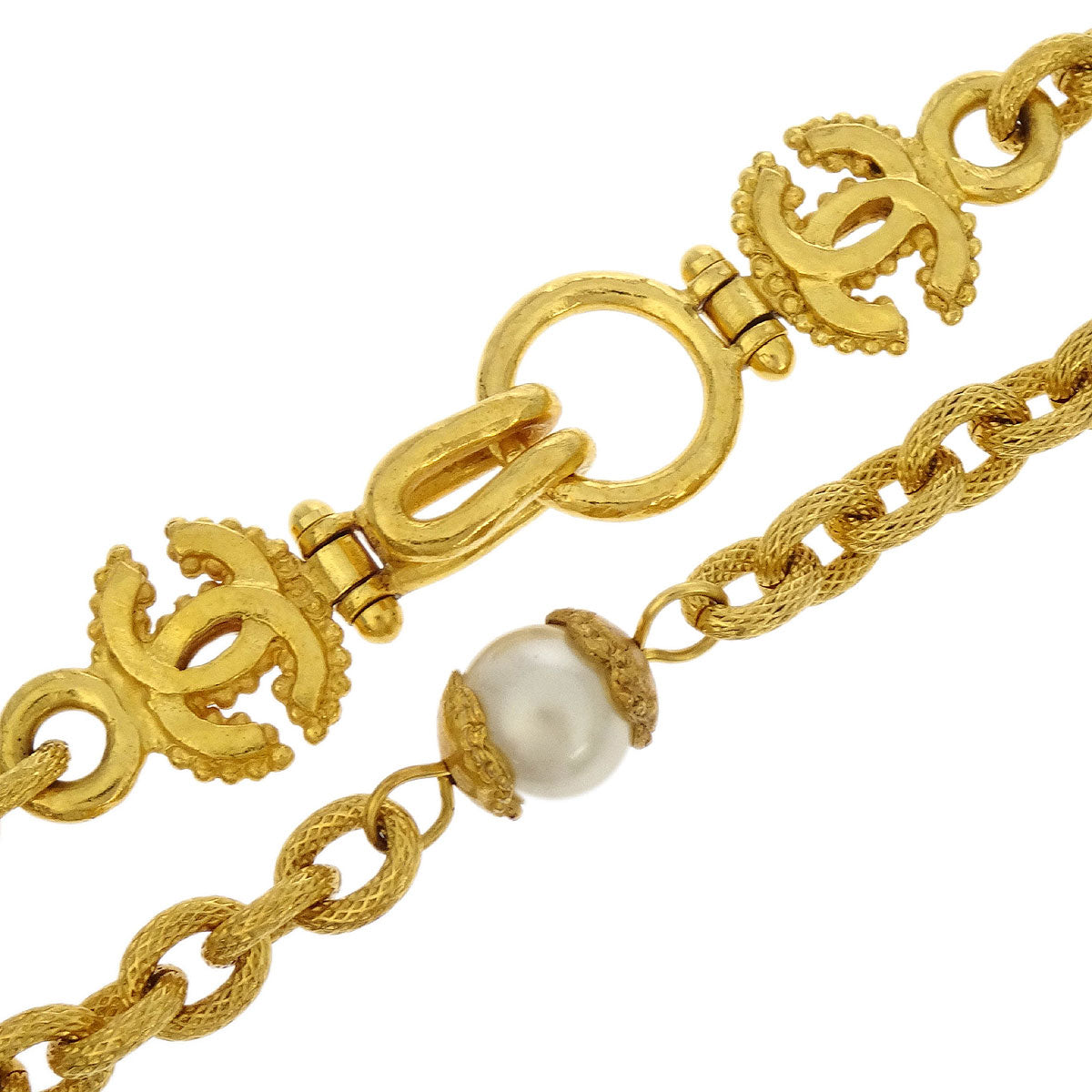 Chanel Costume Pearl Gold Chain Pendant Necklace 96A