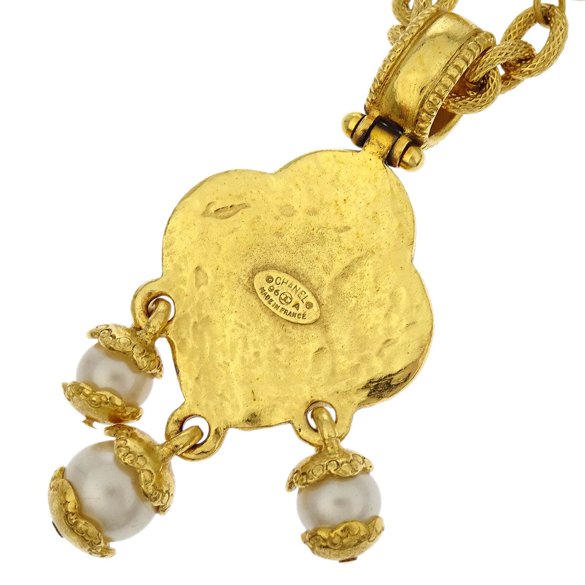 Chanel Costume Pearl Gold Chain Pendant Necklace 96A