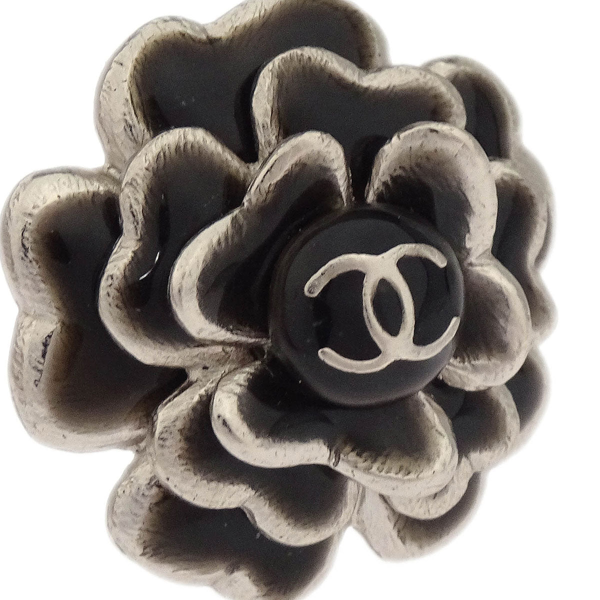 Chanel Flower Earrings Clip-On Silver Black 03C