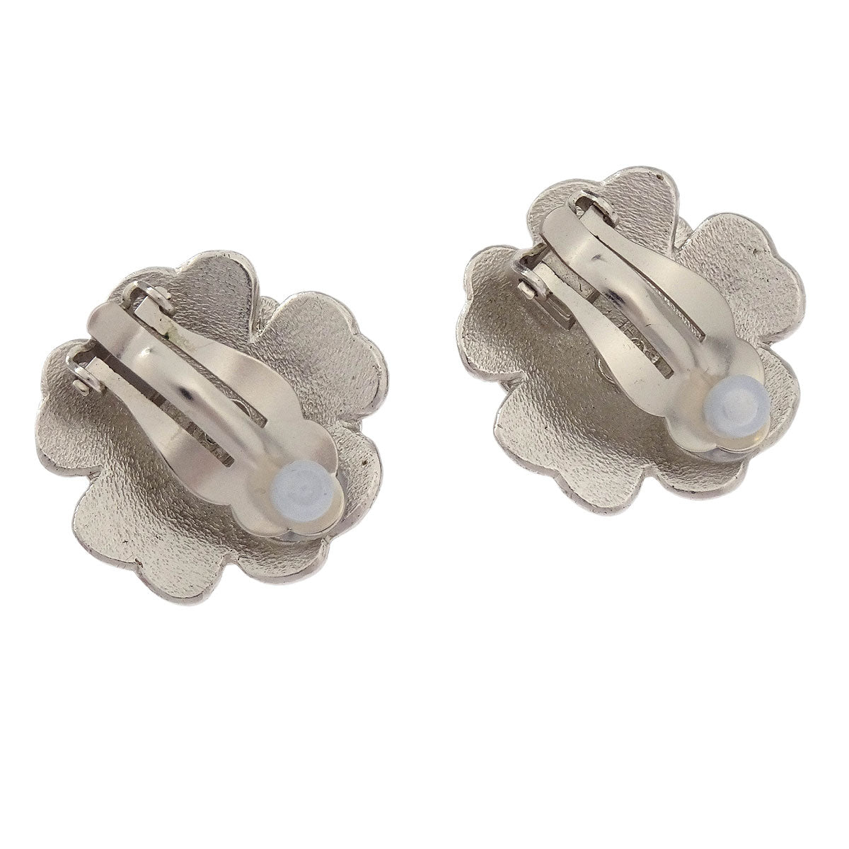 Chanel Flower Earrings Clip-On Silver Black 03C