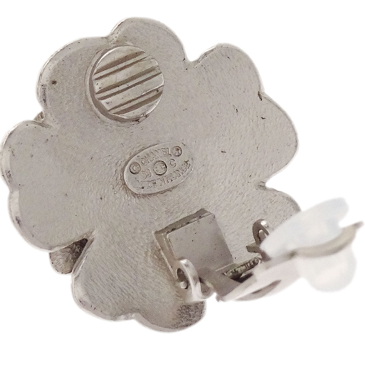 Chanel Flower Earrings Clip-On Silver Black 03C