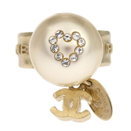 Chanel Rhinestone Costume Pearl Ring Gold #52 08P