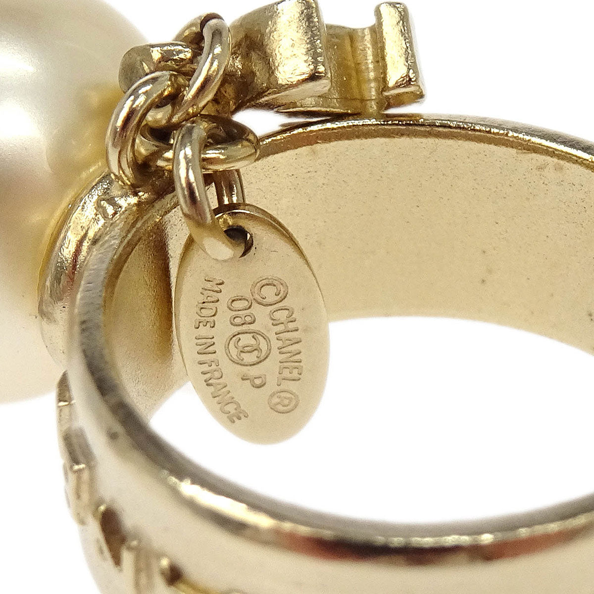 Chanel Rhinestone Costume Pearl Ring Gold #52 08P