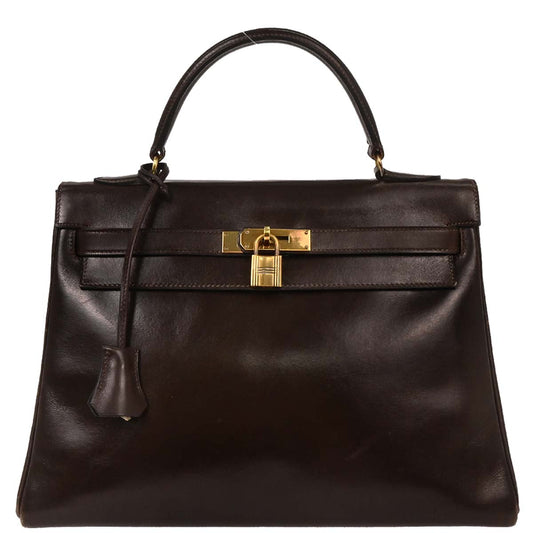 Hermes Cacao Box Calf Kelly 32 Retourne Handbag