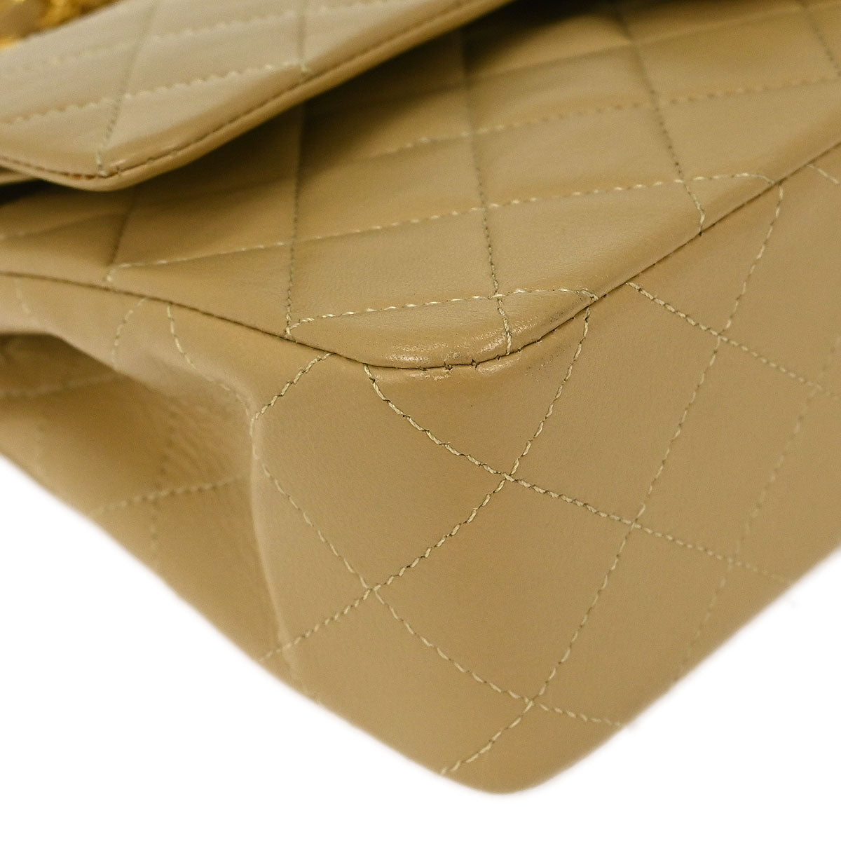 Chanel 1989-1991 Beige Lambskin Small Classic Double Flap Shoulder Bag