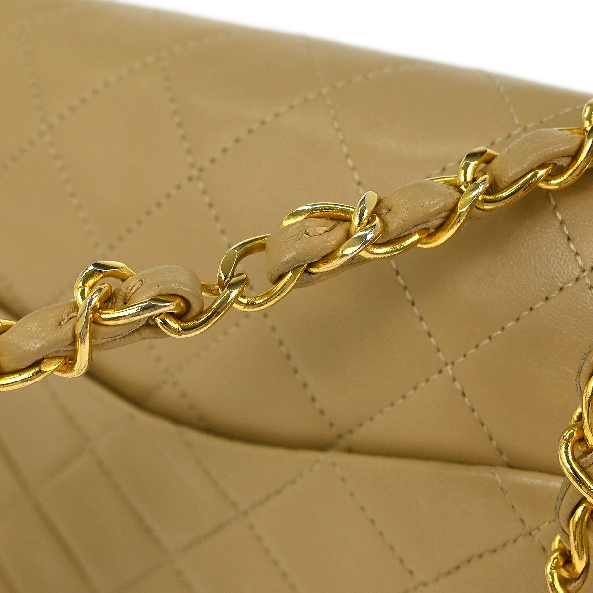 Chanel 1989-1991 Beige Lambskin Small Classic Double Flap Shoulder Bag