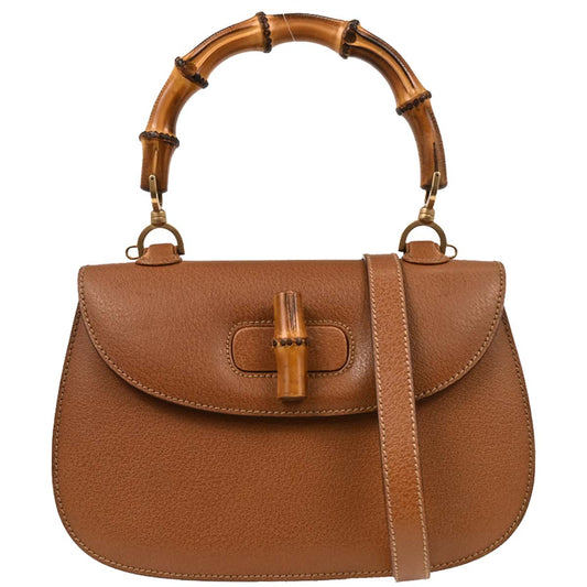 Gucci Brown Pigskin Bamboo 2way Shoulder Handbag