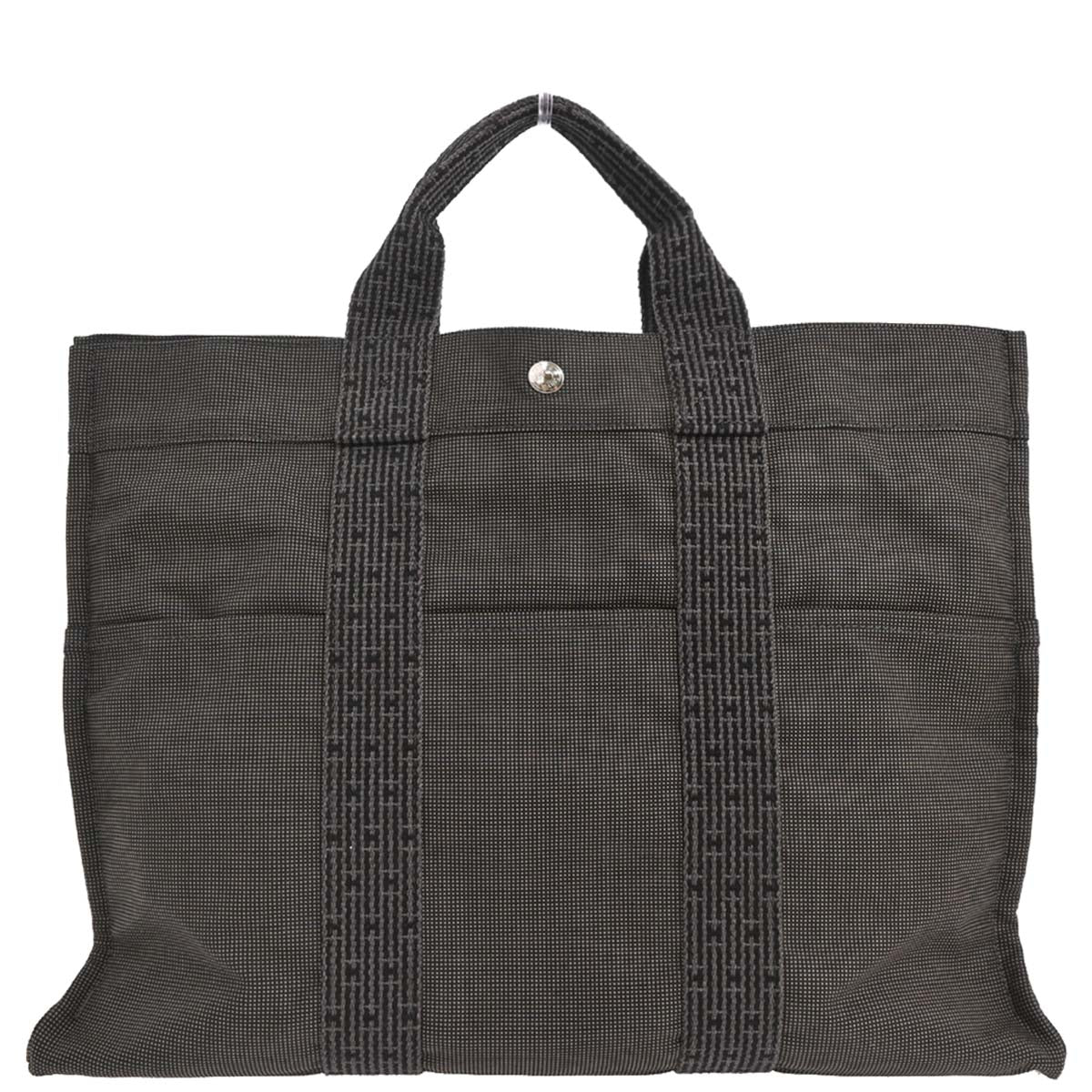 Hermes Gray Canvas Herline Tote MM Handbag
