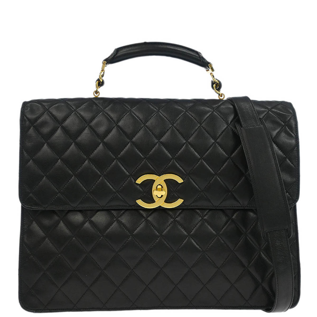 Chanel 1994-1996 Black Lambskin 2way Briefcase Handbag
